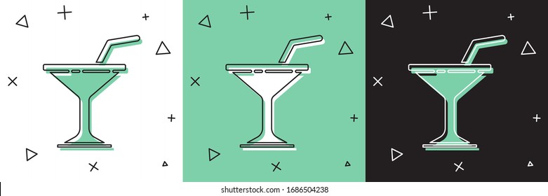 Set Martini glass icon isolated on white and green, black background. Cocktail icon. Wine glass icon.  Vector Illustration