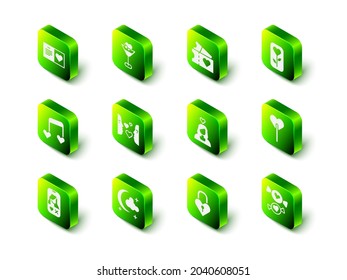 Set Martini glass, Love ticket, Flower rose, Lollipop, Candy, Couple love, Castle the shape of heart and Moon stars icon. Vector