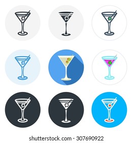 Set of martini icons in different styles isolated on white background.
