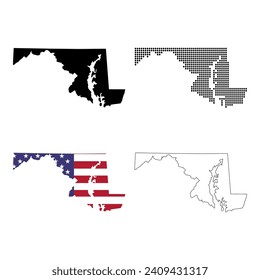 Set of Maryland map, united states of america. Flat concept icon vector illustration .