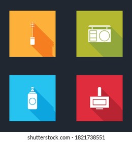 Set Mascara brush, Eye shadow palette, Spray can and Nail polish bottle icon. Vector.