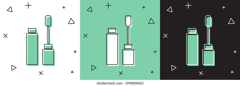 Set Mascara brush icon isolated on white and green, black background.  Vector