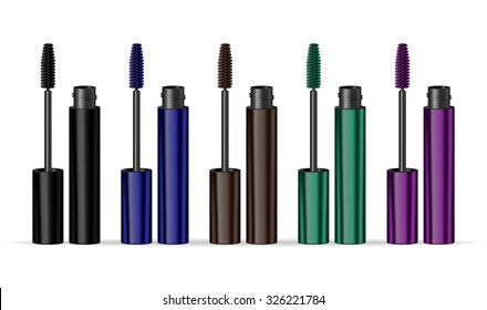 Set mascaras different colors isolated on white background. Vector illustration