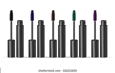 Set mascaras different colors isolated on white background. Vector illustration