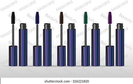 Set mascaras different colors. Vector illustration