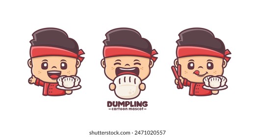 set mascot cartoon with dumpling, vector illustration for culinary industry, logo, sticker, icon, etc.