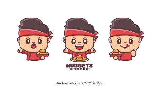 set mascot cartoon with nuggets, vector illustration for culinary industry, logo, sticker, icon, etc.