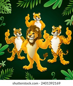 set of mascot lions in the jungle