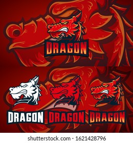 Set mascot logo esport red dragon