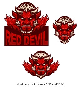 Set mascot logo red devil man