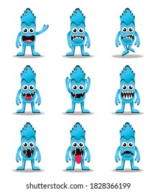 Set mascot monster design kawaii