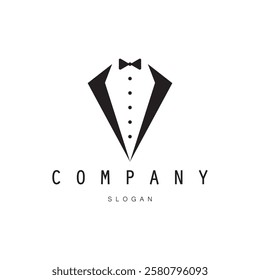 Set of Masculine Tie Tuxedo Suit Gentleman Fashion Tailor Clothes Vintage Classic Logo design. 