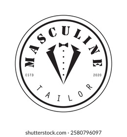 Set of Masculine Tie Tuxedo Suit Gentleman Fashion Tailor Clothes Vintage Classic Logo design. 