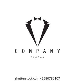 Set of Masculine Tie Tuxedo Suit Gentleman Fashion Tailor Clothes Vintage Classic Logo design. 