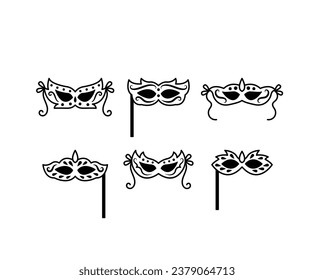 set of mask carnival party event festival elements icon vector design collection simple style