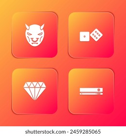 Set Mask of the devil with horns, Game dice, Diamond and Video game console icon. Vector