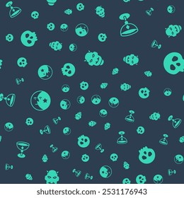 Set Mask of the devil with horns, Medieval goblet, Moon and stars and Skull on seamless pattern. Vector