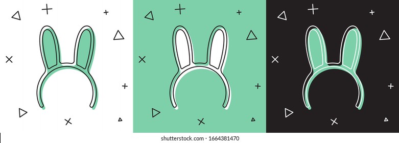 Set Mask with long bunny ears icon isolated on white and green, black background.  Vector Illustration