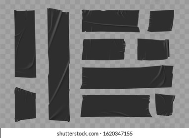 Set masking tape. Torn tape. Vector realistic black adhesive and grey masking tape pieces. Isolated vector illustration