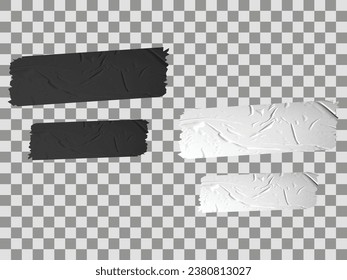 Set masking tape. Torn tape. Vector realistic black adhesive and grey masking tape pieces.