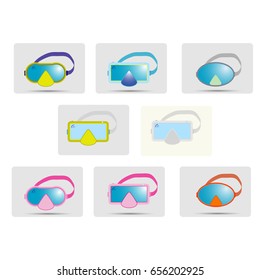 Set of masks for diving. Mask with camera. Diving equipment. Flat design, vector illustration, vector. 