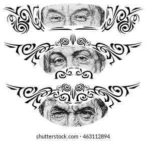 A set of masks with the eyes of a man - hand drawn vector illustration, isolated on white