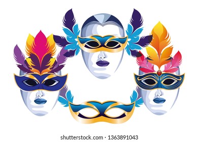 set of masks with feathers