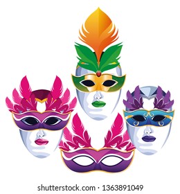 set of masks with feathers