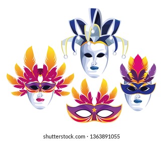 set of masks with feathers