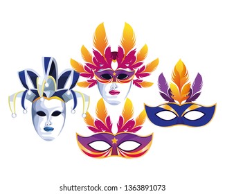 set of masks with feathers