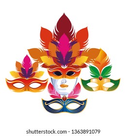 set of masks with feathers