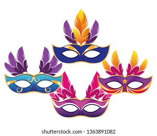 set of masks with feathers