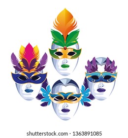 set of masks with feathers