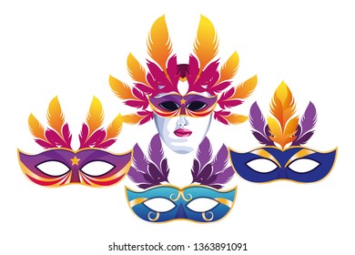 set of masks with feathers