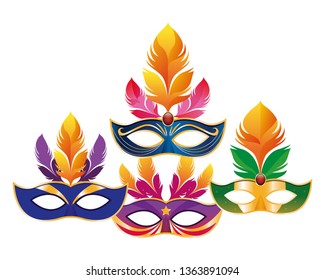 set of masks with feathers