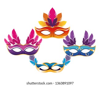 set of masks with feathers