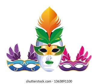 set of masks with feathers