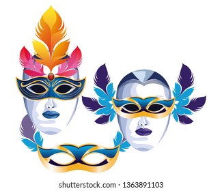 set of masks with feathers
