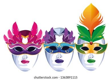 set of masks with feathers