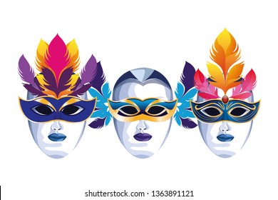 set of masks with feathers