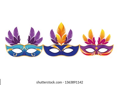 set of masks with feathers