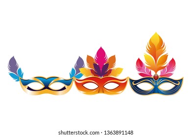 set of masks with feathers