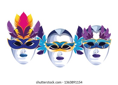set of masks with feathers