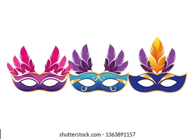 set of masks with feathers