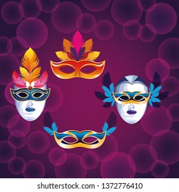 set of masks with feathers