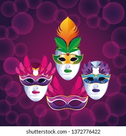 set of masks with feathers