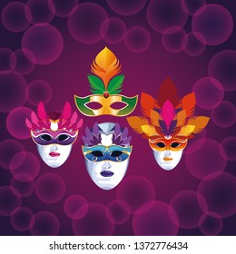 set of masks with feathers