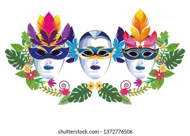 set of masks with feathers