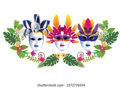 set of masks with feathers