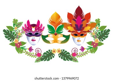 set of masks with feathers